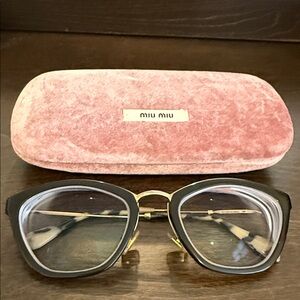 Miu Miu Black and Gold Women's Glasses with Pink Case